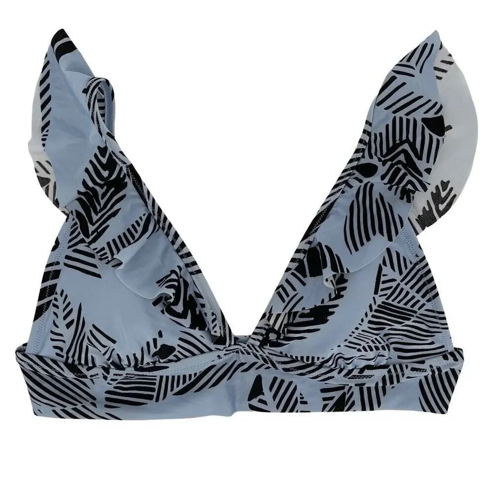 NWOT Aerie Triangle Ruffle Longline Bikini Top Blue Palm Women XL‎